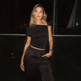 Solid One Shoulder Crop Top