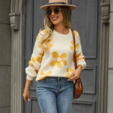 Womens Printed Sweater Pullover Floral Sweater