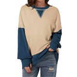 Two-Tone Round-Neck Loose Pullover Hoodie