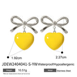 BOW WITH A HEART SHAPED OIL DROP EARRINGS_CWAJE1881