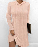 Solid Color Long-Sleeved Hooded Jumper Knit Dress