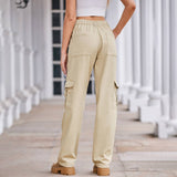 Washed Semi-Elastic-Waisted Denim Cargo Pants