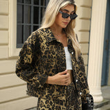 Washed Fashion Leopard Print Denim Jacket