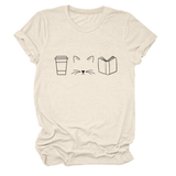 CUTE CAT LINE ART TEE COFFEE CUP PRINT SHIRT_CWTTSL0508
