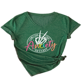 Trendy V-Neck Tee I Came Saw Print