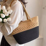 NEW COLOR BLOCK SINGLE SHOULDER STRAW BAG_CWAB1880
