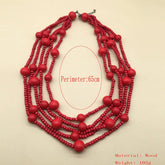 Wooden Beads Multi-Layered Red Beaded Necklace_Cwmm4970