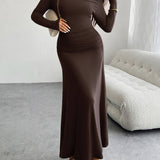 Solid Color Dress With Hip Collar
