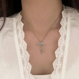 Womens Micro-Inlaid Zirconia Bow Necklace