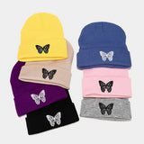 BUTTERFLY EMBROIDERY ALL MATCH WARM KNITTED HAT_CWAH2132