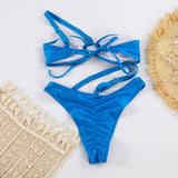 Women'S Nylon Bikini Shiny Blue Color Swimwear_Cwmw0258