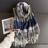 Winter Plaid Colorblock Tassel Scarf Wrap Unisex_Cwasc03273