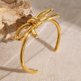 ELEGANT TITANIUM STEEL BOW OPEN BRACELET PLATED_CWAJE4760