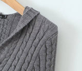 V-Neck Hooded Short Knit Sweater