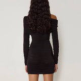 Solid-Color Off-The-Shoulder Body-Hugging Dress