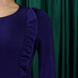 RUFFLE HEM SOLID COLOR ROUND NECK HIP DRESS_CWDMD3712