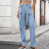 Washed Denim Heavy Industry Casual Workwear Pants