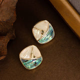 CONTRAST COLOR GEOMETRIC ABALONE OIL DROP EARRINGS_CWMM4293