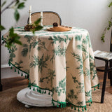GREEN PINE BRANCH PRINTED DINING TABLE_CWMM0946