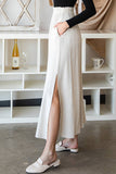 Solid Color High Waist Drop Long Slit Skirt