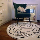 THICK BLACK WHITE ROUND RUG FOR LIVING ROOM_CWMM7324