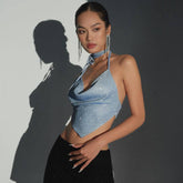 Sparkling Diamond Halter Top,Slim-Fit Vest