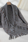 Cwocas0049_Colorful Plaid Knitted Fringed Cape Shawl