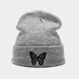BUTTERFLY EMBROIDERY ALL MATCH WARM KNITTED HAT_CWAH2132