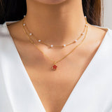 SIMPLE IMITATION PEARL BEADED FLOWER NECKLACE_CWAJE1133