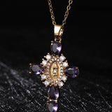 Zirconia Pendan Virgin Mary Cross Necklace_Cwmm5867