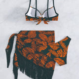 PRINTED TASSEL WRAP SKIRT THREE PIECE SWIMSUIT_CWMW0335