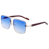 SQUARE FRAME FAUX WOOD GRAIN TEMPLE SUNGLASSES_CWASG0562