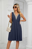 Solid Color V-Neck Lace Patchwork Pocket Dress