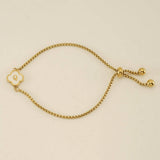 Cwaje1959_Adjustable Four Leaf Clover Letter Shell Bracelet