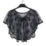 LEAF SEQUIN SHEER SHAWL EVENING PARTY CAPE_CWMM8961