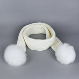 Winter Knit Scarf With Fox Fur Pom Poms_Cwasc03495