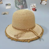 SUMMER HIGH END ROUND TOP FUR EDGED STRAW HAT_CWAH3577