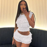 Solid-Color Hollowed-Out Slim Pleated Shorts Set