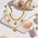 PEARL STARFISH PENDANT NECKLACE 18K GOLD STEEL_CWAJE4691