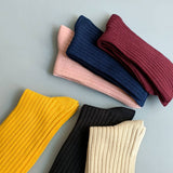 SOLID COLOR VERTICAL STRIPES COTTON CREW SOCKS_CWMS074