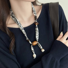 Paisley Bead Scarf Necklace Boho Long Chain_Cwaha08117