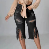 Womens Stretch Jeans With Ripped Fringe_Cwjs0167