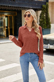 Solid Color Lapel Pocket Long Sleeve Loose T-Shirt