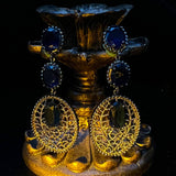 HOLLOW DARK BLUE CZECH DIAMOND EARRINGS_CWAJE1115