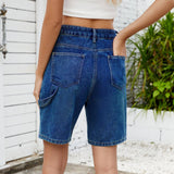 Washed Denim Quarter Pants With Fashion Design
