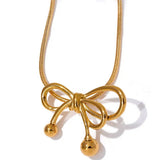 FASHIONABLE GOLDEN BOW NECKLACE FOR WOMEN_CWMM3769