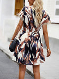 V-Neck Lace-Up Print Short Dress