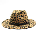 LEOPARD PRINT HAT JAZZ HAT WOOLEN HAT WIDE BRIM HAT_CWAH2578