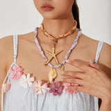 OCEAN STYLE SILK SCARF NECKLACE WITH STAR SHELL_CWMM8809