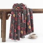 Women Retro Warm Rose Print Scarf